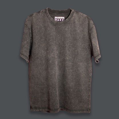 Black acid-washed T-shirt with a tonal Georgian-script logo