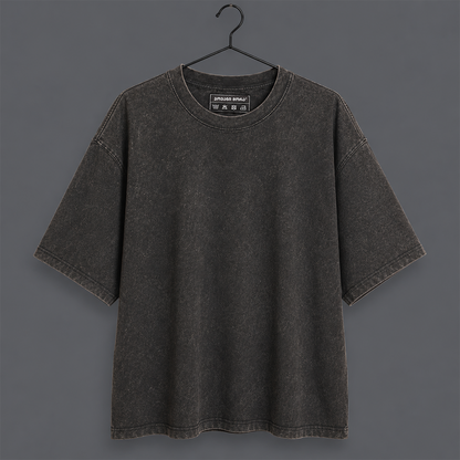 Black acid-washed T-shirt with a tonal Georgian-script logo