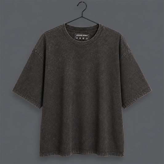 Black acid-washed T-shirt with a tonal Georgian-script logo