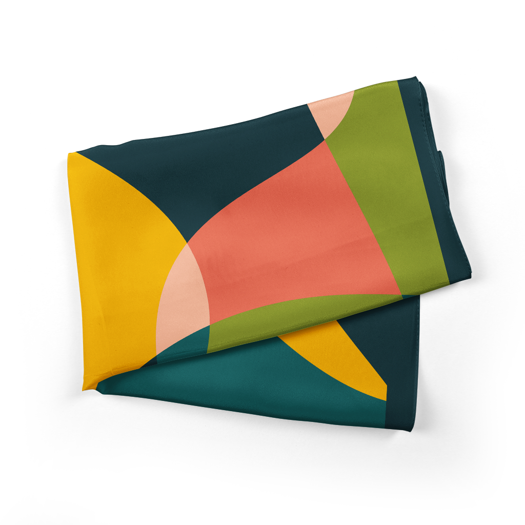 Abstract Print Silk Scarf (Green)